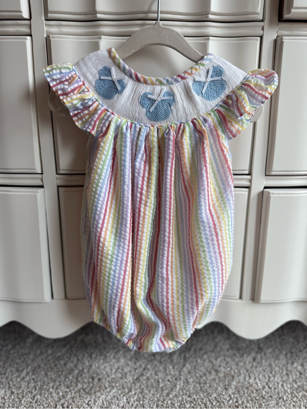 NWOT Smocked Rainbow Stripe Baby Bubble Romper